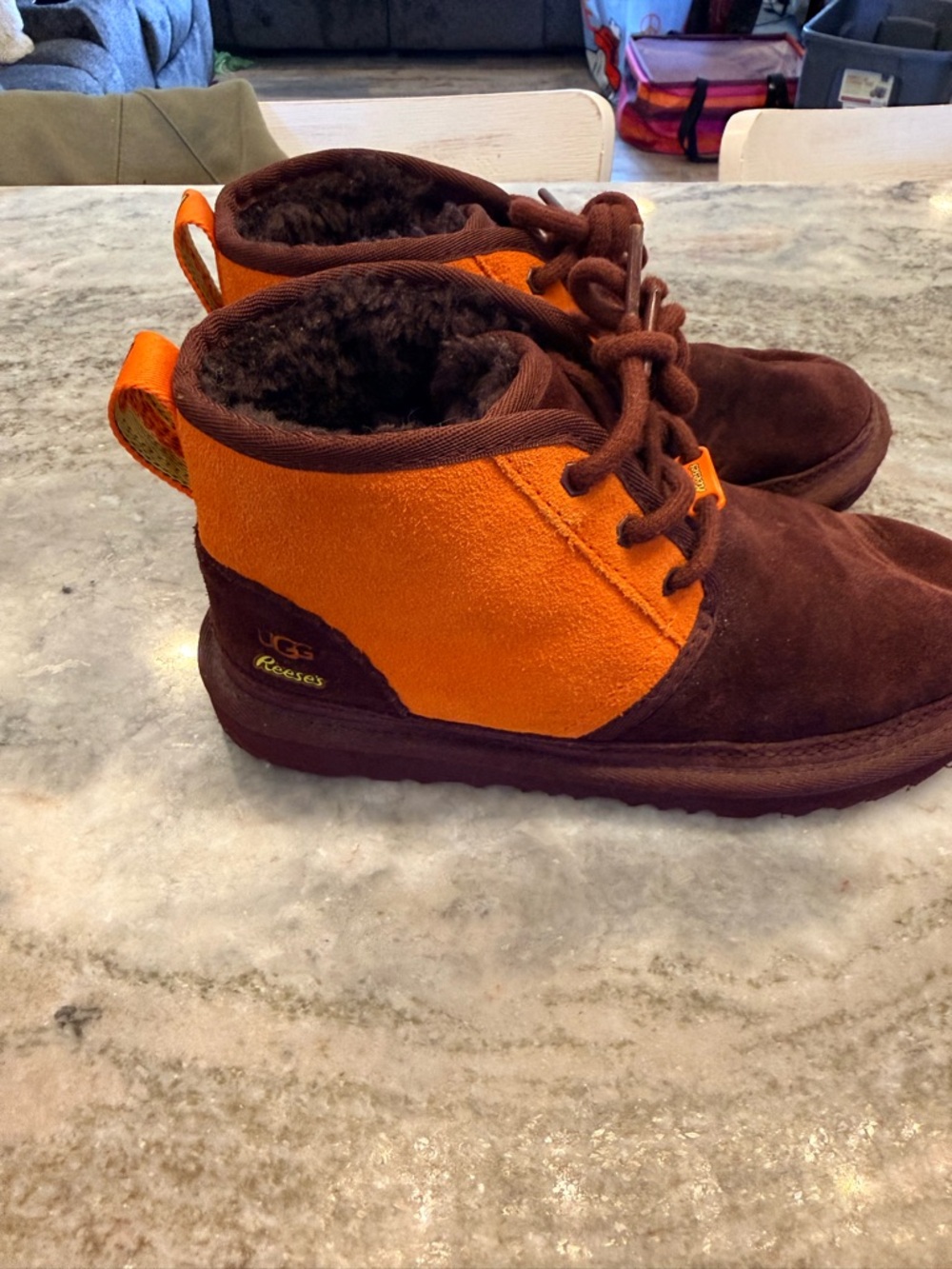 UGG Kids Orange and Brown Suede Lace-Up Ankle Boots